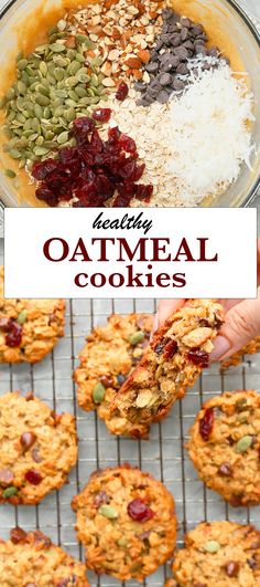 healthy oatmeal cookies with cranberries, pumpkin seeds and pecans