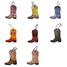 the cowboy boots are all different colors and sizes