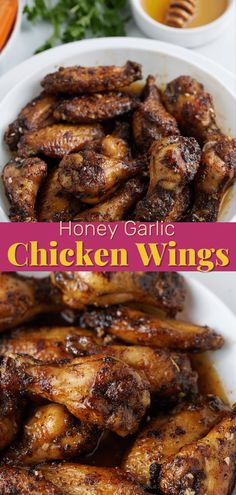 honey garlic chicken wings on a white plate