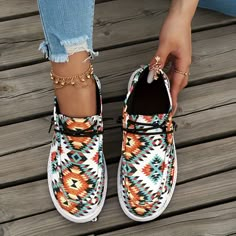 Faster shipping. Better service Western Shoes, Hey Dudes, Hey Dude, Canvas Shoes Women, Casual Lace, Flat Sneakers, Country Outfits, Lace Up Flat, Geometric Patterns