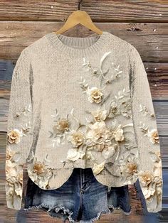 An exclusive offer for you——Affordable prices at Lilicloth.com store, SPU: 1W6FSW96DDB0, Color: Apricot, Edition type:Loose, Silhouette:H-Line. Beige Sweater, Electronic Devices, Lcd Screen, Knitted Sweater, Maple Leaf, Winter Women, Mobile Phones, Vintage Floral, Floral Lace