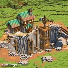 Mine Build Minecraft, Mine In Minecraft, Minecraft Mine Crane, Mines Minecraft, Quarry Minecraft, Minecraft Riverside, Minecraft Mine Ideas, Minecraft Crane, Minecraft Quarry