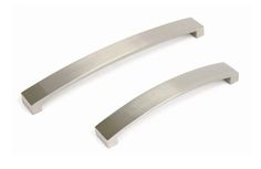 two stainless steel door handles on a white background