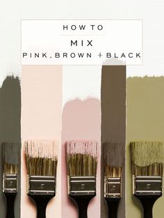 four paintbrushes with different shades of pink, brown, and black on them