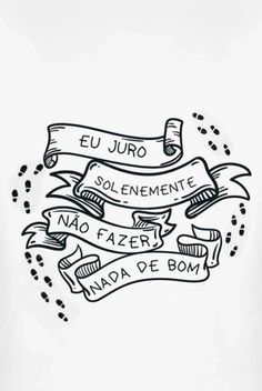 a black and white drawing of some ribbons with words on them that read eu juro sol enemente no fazer nava de bom