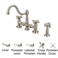 a faucet with two handles and four different types of faucets