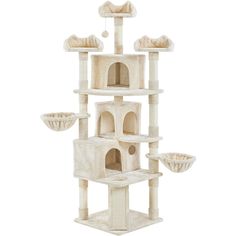 the cat tree is made from scratchsticks and has multiple levels to climb on