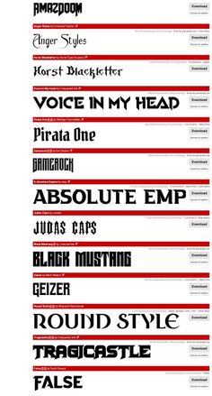 some type of font that is red and black with white letters on it, all in different