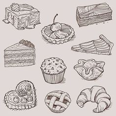 hand drawn bakery items and pastries