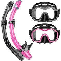 scuba mask and snorkel set with pink handle