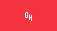 the logo for gh, which is made up of white letters on a red background