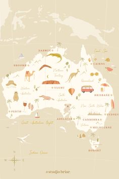 Custom map illustration of Australia Map Of Australia Aesthetic, Map Of Australia Printable, Australia Map Aesthetic, Australia Map Illustration, Australia Map Art, Australia Decor, World Map Illustration, City Map Design, Bali Map