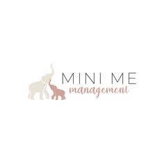 the logo for mini me management, which is designed to look like an elephant and its baby