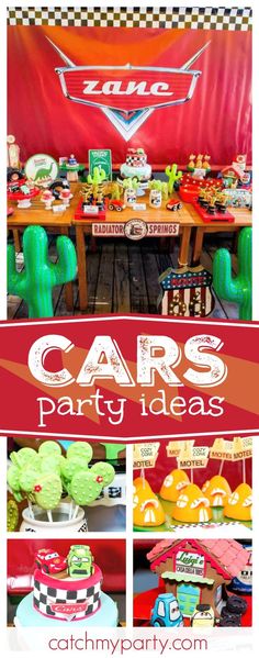 cars birthday party with lots of desserts and decorations