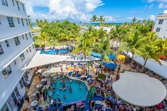 an aerial view of the pool and surrounding buildings at ocean club in key west, florida