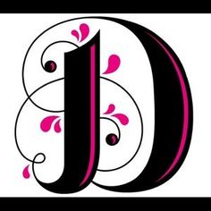 the letter d is decorated with pink and black flowers on it's side,