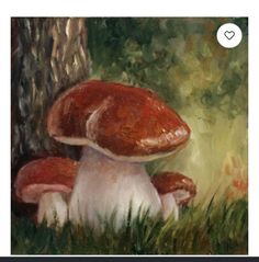 a painting of two mushrooms in the grass