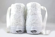 Ivory Lace Bridal Vans Sk8-hi Floral Lace lace Vans - Etsy Bridal Vans, Wedding Tennis Shoes, Wedding Sneakers For Bride, Ribbon Shoe Laces, Wedding Vans, Bridal Converse, Bridal Sneakers, Ribbon Shoes, White High Top Converse