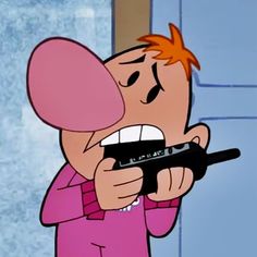 a cartoon character holding a remote control in his hand