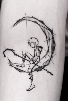 a drawing of a person sitting on a chair with an arrow in the middle of it