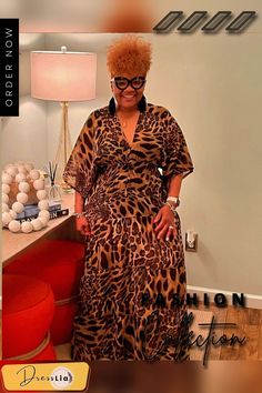 Leopard Print V Neck High Waist Plus Size Dresses Plus Size Dresses, Leopard Outfits, Female Celebrity Fashion, Big Belly, Loose Outfit, Women's Style, 1 Million, Plus Size Fashion, Leopard Print