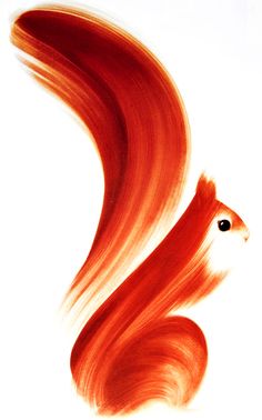 a painting of a squirrel with long red hair on it's tail and black eyes