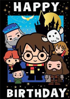 harry potter birthday card with cartoon characters