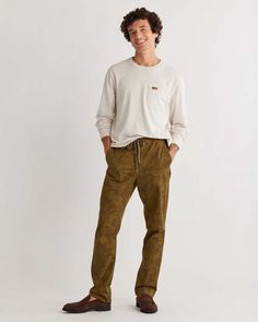 Casual mid-rise, pull-on pants made for comfort, with an elastic/drawstring waistband, tapered legs with back seams and knee darts for ease of movement. Woven from cotton with a touch of spandex for shape retention. Two slash pockets, two back flapped pockets. 97% cotton/3% spandex. Imported. | MEN'S CRUISER PANTS Midweight Pants With Functional Pockets For Outdoor, Cheap Mid-rise Men's Bottoms, Midweight Camping Pants With Pockets, Mens Aboriginal Outdoor Sweet Pants, Men’s Brown Corduroy Pants, Pendleton Woolen Mills, Pull On Pants, Drawstring Waistband, Casual Wardrobe