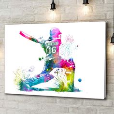 a baseball player is in the middle of his swing with paint splatters all around him