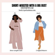 How to dress if you are short-waisted with a big bust - Fashion for Your Body Type Tailored Shorts Outfit, Apple Body Shape Fashion, Petite Body Types, Curvy Body Types