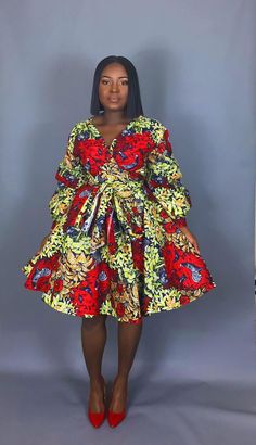 Ankara Short Gown Styles, African American Fashion, Dashiki Dress, Wax Print Fabric, Handmade Clothing, African Clothing Styles, African Men Fashion, Red Dresses, Dresses Red