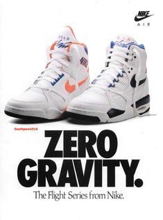 1990 Nike Air Flight Series Basketball Shoe Classic Print Advertisement. The ad caption reads:  "ZERO GRAVITY" Part of the classic series of ads from Nike over the years and just a small part of our collection. A unique item for the Nike fan. The page measures approximately 9" x 11". The page is in VERY GOOD CONDITION with NO rips, tears, folds or marks.  Markings/Annotation is only on listed item and NOT on shipped items. WE SHIP GLOBALLY AND ALL OF OUR ITEMS ARE SECURELY PACKAGED.   WE ALSO STAND BEHIND EVERYTHING WE SELL AND IF THERE IS EVER AN ISSUE WITH A PURCHASE.  WE WILL MAKE IT RIGHT!  Please feel free to message us if you have any questions. Thank you! Nike Poster, Nike Ad, Basketball Nike, Nike Flight, Sneaker Posters, Nike Air Flight, Air Flight, Vintage Poster Design, Print Advertisement