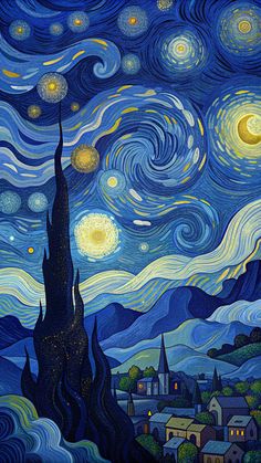 the starry night painting is shown in this image