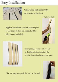 instructions on how to install and use wood strips for wall decor or floor coverings