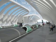 an artist's rendering of a futuristic train station