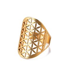 PRICES MAY VARY. Design: This perfect form, proportion and harmony of the "flower of life" has been known to philosophers, architects and artist around the world. It is believed to contain a type of basic information of all living things and is the visual expression of the connections of life that run through all sentient beings. Ring Size: The ring is adjustable so that you can easily adjust its size. High polished surface creates glamorous reflections. Smooth and light weight features makes it Life Ring, Steel Flowers, Geometric Flower, Geometric Ring, Finger Rings, Flower Of Life, Rose Gold Color, Stainless Steel Rings, Steel Ring