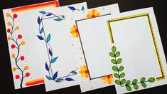 four blank cards with different designs on them