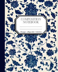 the composition notebook is blue and white