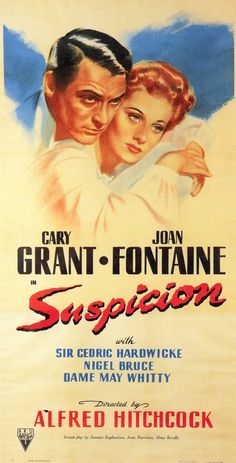 an old movie poster for the film suspection, starring actors cary grant and joann