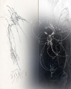 two black and white photographs one with drawings on it, the other with lines drawn