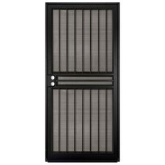 an image of a black door with blinds on the top and side panels, both closed