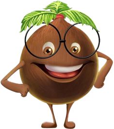 a cartoon character with glasses and a palm tree on top of his head is smiling