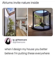 the inside of a round house with plants in it