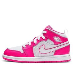 Air Jordan 1 Mid PS 'Hyper Pink' Hyper Pink/White/White 640737-611 Pink Jordans, Low Top Jordans, White Basketball, White Basketball Shoes, Nike Air Jordan 1 Mid, Womens Air Jordans, Cute Nike Shoes, Nike Basketball Shoes, Cute Nikes