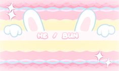 a pink and yellow striped background with bunny ears on it's chest, stars in the bottom right corner