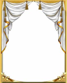 an ornate gold frame with white drapes and golden trimmings on the edges