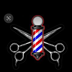 a barber shop logo with scissors and combs