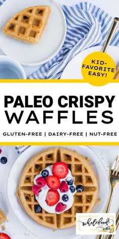 paleo crispy waffles with berries and whipped cream on top