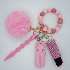 Flower Power Specialty Keychain with Pepper Spray Saftey Keychain, Protection Keychain, Safety Keychain, Unique Keychain, Self Defense Keychain, Unique Keychains, Personal Safety, Pink Car, Keychain Set