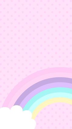 a pink background with a rainbow and clouds